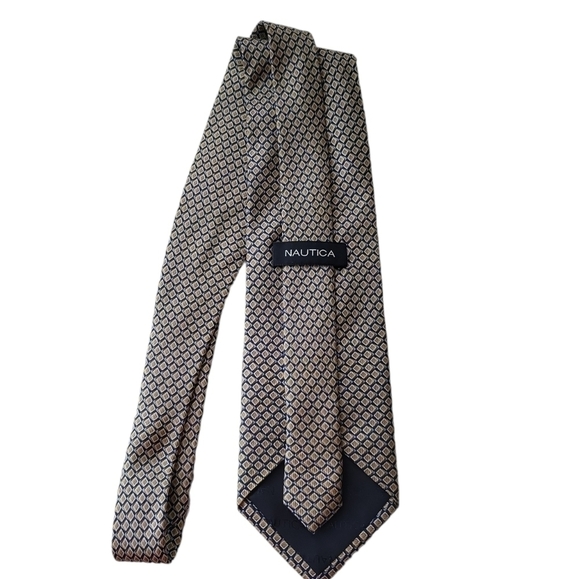 Nautica Gold and Blue Print Silk Tie - Picture 3 of 4